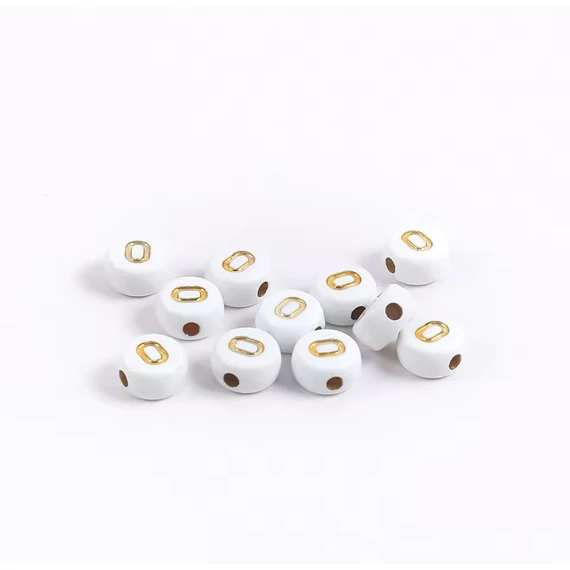 Fehér-arany kerek akril O betű gyöngy 7x4 mm