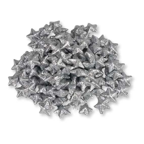 Ezüst csillogós polisztirol csillag kb 1,8 cm (10 db)