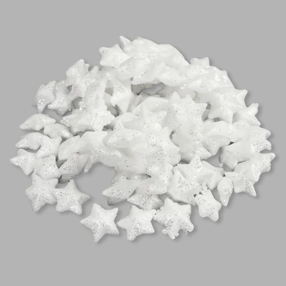 Fehér csillogós polisztirol csillag kb 1,8 cm (10 db)